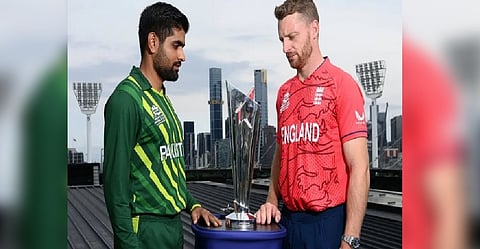Babar Azam and Jos Buttler with T20 WC trophy