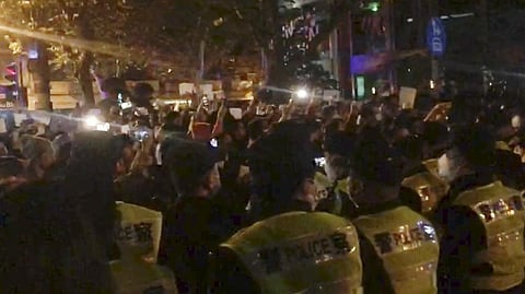 Screengrab from the video showing protesters in Shanghai.