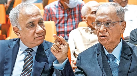 Infosys CEO Salil Parekh with founder Narayana Murthy