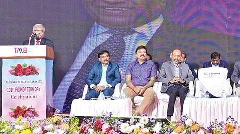 S Krishnan, managing director and CEO, TMB Ltd, delivering his address at the 101st foundation day programme in Thoothukudi
