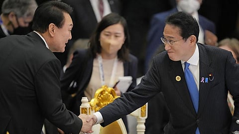 Japan's Prime Minister Fumio Kishida South Korea's President Yoon Suk Yeol