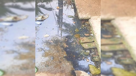 Overflowing sewage stagnating on Thiruvalluvar street in Ambattur