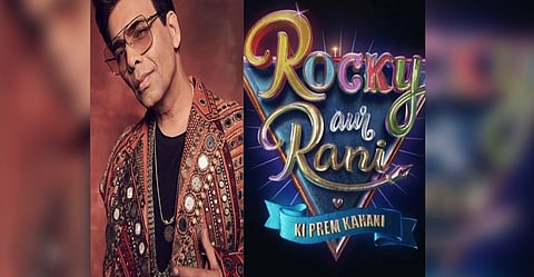 Karan Johar and 'Rocky Aur Rani Ki Prem Kahani' poster