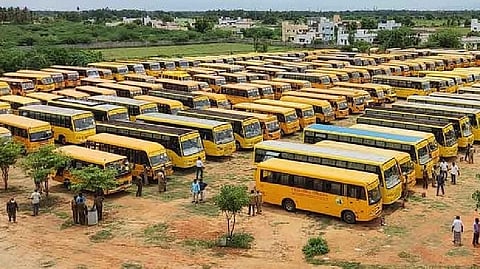 Unidentified persons drive away pvt college bus from parking lot