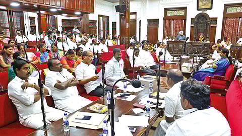 The council meeting of Chennai Corporation under way on Tuesday