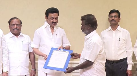 Stalin inaugurates scheme to provide houses for construction workers