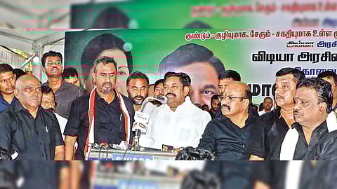 AIADMK interim general secretary and LoP Edappadi K Palaniswami addressing the hunger protest meeting in Coimbatore on Friday