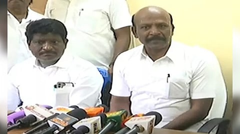 Health Minister Ma Subramanian addressing the media in Saidapet.