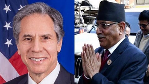 US State Secretary Antony Blinken; Nepal PM Pushpa Kamal Dahal.