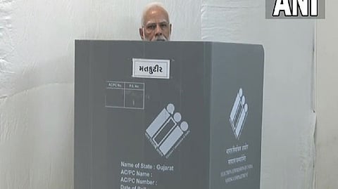 Prime Minister Narendra Modi cast his vote in the second phase of assembly elections in Gujarat's Ahmedabad on Monday