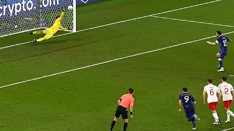 Lionel Messi's penalty was save by Poland's Wojciech Szczesny.