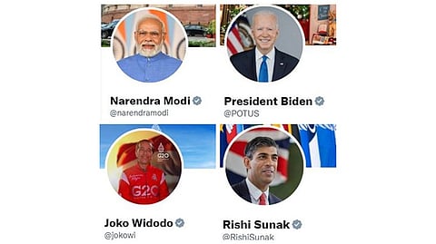 Twitter profiles of Narendra Modi, Joe Biden, Joko Widodo and Rishi Sunak