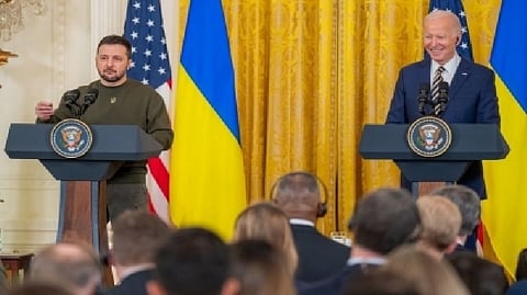 Ukrainian counterpart Volodymyr Zelenskyy with US President Joe Biden