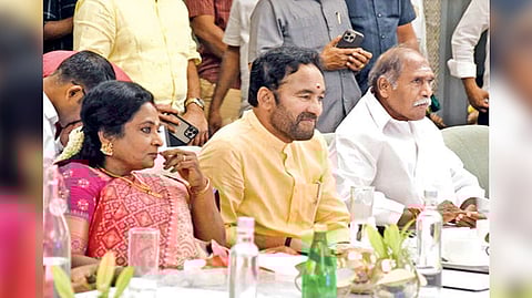 Union Minister G Kishan Reddy along with Puducherry Lt Governor Tamilisai Soundararajan and CM N Rangasamy inaugurating tourism projects