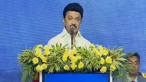 Chief Minister M K Stalin speaking at the launch event
