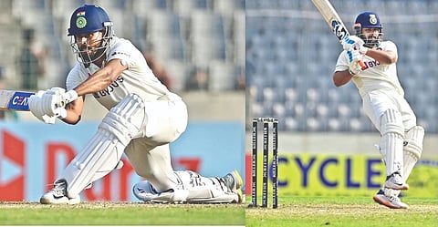 Shreyas Iyer (left) and Rishabh Pant put on 159 runs for the fifth wicket on the second day