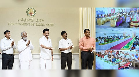 Stalin inaugurates scheme for providing annadhanam (free meal provided by temple to devotees) throughout the day at three more major temples in the state.