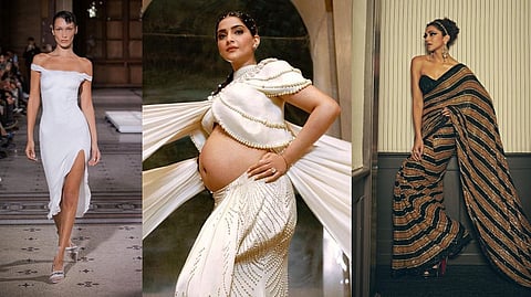 (L-R) Bella Hadid, Sonam Kapoor and Deepika Padukone