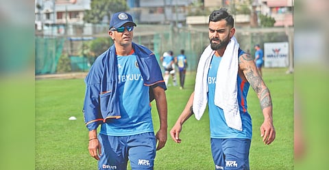 India coach Rahul Dravid and Virat Kohli on the eve of the second Test