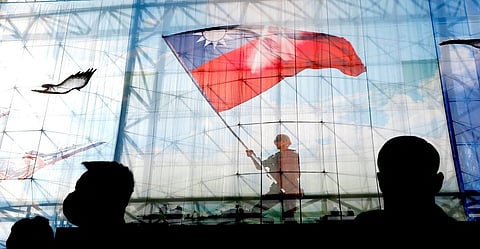 Taiwanese flags are seen at the Ministry of National Defence of Taiwan in Taipei
