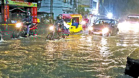 An inundated stretch in Purasawalkam on Friday