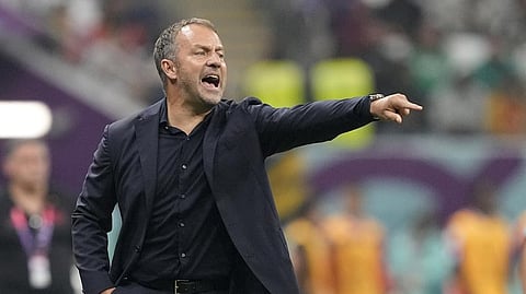 Germany's head coach Hansi Flick reacts during the WC group E soccer match between Costa Rica & Germany at the Al Bayt Stadium in Qatar