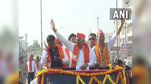 Gujarat CM Bhupendra Patel in his roadshow in Mehsana