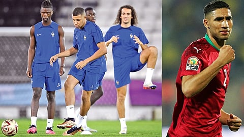 France?s Kylian Mbappe at training; Morocco's Achraf Hakimi