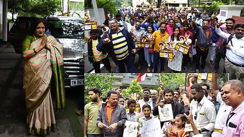 Fans gather outside Rajinikanth's residence at Poes Garden on the occasion of the superstar's 72nd birthday.
