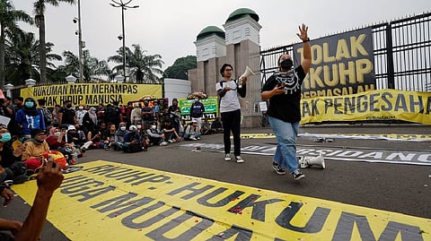 Activists shouting slogans against the Indonesian government