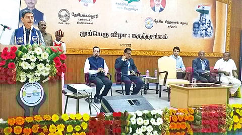 Governor RN Ravi addressing a gathering in National College