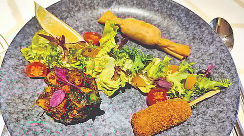 Vegetable chop, Anglo-Indian chicken pepper fry on toast & lamb mined puff