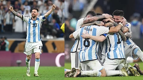 Lionel Messi; Argentina players celebrate winning the World Cup final match.
