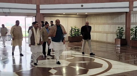 Defence Minister Rajnath Singh entering Parliament