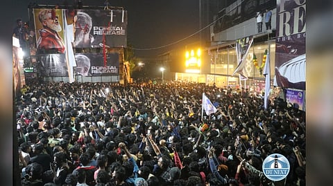Fans at the Thunivu FDFS at Rohini theatre at the early hours of Wednesday, Chennai.