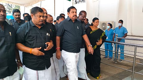 AIADMK MLAs reach Tamil Nadu Assembly in black shirts as a mark of protest against the ruling DMK.