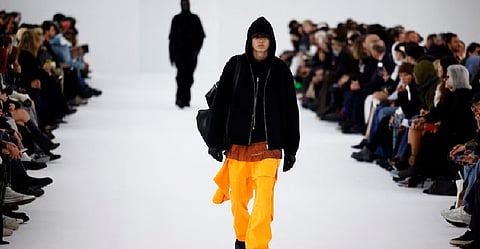 A model presents a creation by designer Matthew M. Williams as part of his Menswear ready-to-wear Fall/Winter 2023-2024 collection show for fashion house Givenchy during Men's Fashion Week