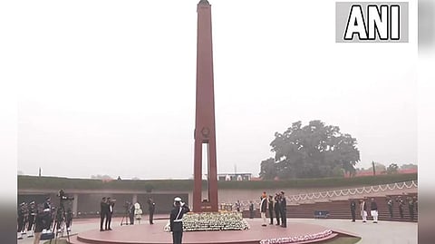Prime Minister Narendra Modi leads the nation in paying homage to the fallen soldiers at the National War Memorial in Delhi on Thursday