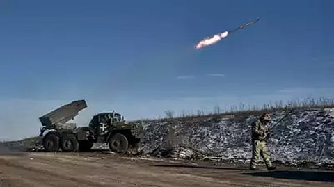 Ukrainian army firing rockets at Russian positions