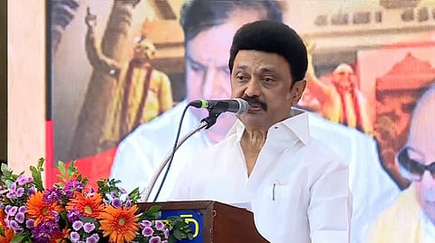 CM Stalin speaking at the release of T R Baalu?s book at Anna Arivalayam