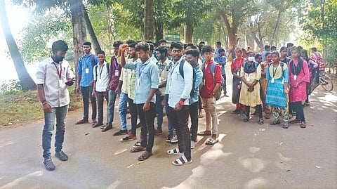 Students staging protest inside the campus on Saturday.