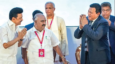CM Stalin greets dignitaries at the World Tamil Diaspora meet