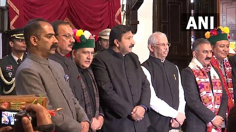A total of 7 MLAs- Dr Dhani Ram Shandil, Chander Kumar, Harshwardhan Chauhan, Jagat Singh Negi, Rohit Thakur, Anirudh Singh and Vikramaditya Singh took oath as cabinet ministers.