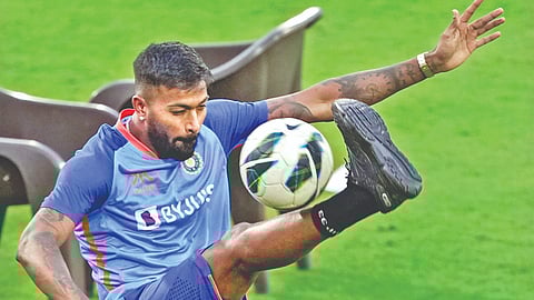 Hardik Pandya during a practice session