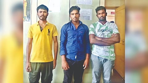 The accused who were arrested
for stealing sandals and shoes.