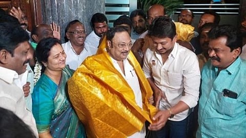 MK Alagiri with Sports Minister Udhayanidhi Stalin