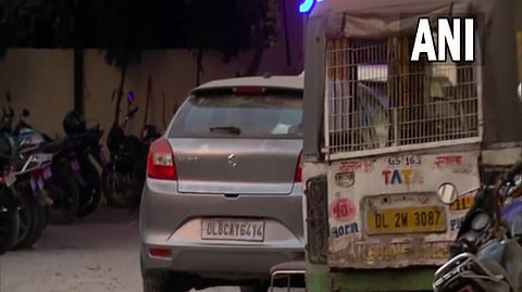 The car involved in the accident outside police station.