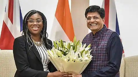 Union Minister of Commerce and Industry Piyush Goyal in a meeting with UK Secretary of State for International Trade Kemi Badenoch, in New Delhi.