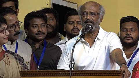 Rajinikanth giving the speech