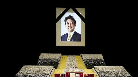 A interior view of the state funeral of former Japanese Prime Minister Shinzo Abe at Nippon Budokan in Tokyo, Japan